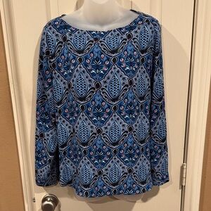 LOFT Gorgeous Blue Tones Patterned Blouse.  Sz Medium Petite